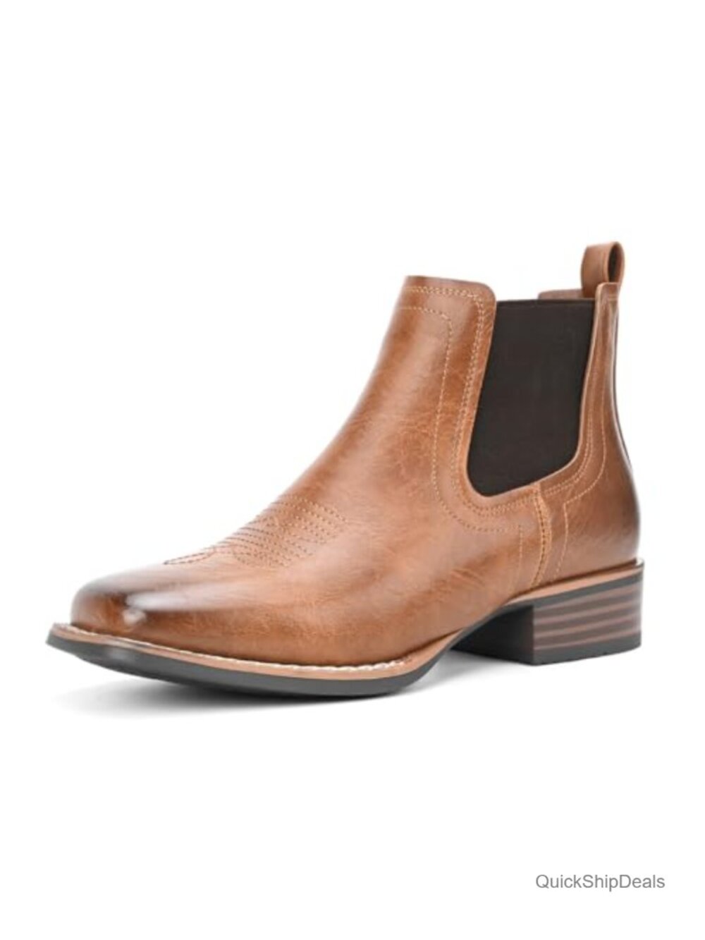 Women's Faux Leather Western Ankle Boots with Embroidery, Pull-On Chelsea
